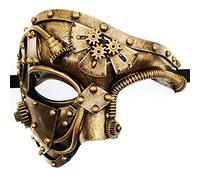 Ubauta Steampunk Metal Cyborg Venetian Mask,Gold Masquerade Mask For Halloween Costume Party/Phantom Of The Opera/Mardi Gras Ball