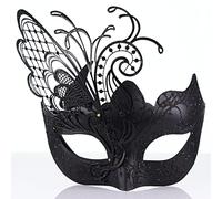 Ubauta Various Butterfly Rhinestone Metal Venetian Women Mask for Masquerade/Mardi Gras Party/Sexy Costume Ball/Wedding (Pure Black Butterfly)