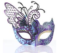 Ubauta Various Butterfly Rhinestone Metal Venetian Women Mask for Masquerade/Mardi Gras Party/Sexy Costume Ball/Wedding (Blue Purple Butterfly)