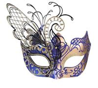 Ubauta Various Butterfly Rhinestone Metal Venetian Women Mask for Masquerade/Mardi Gras Party/Sexy Costume Ball/Wedding (Gold Blue Butterfly)