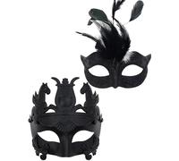 Ubauta Various Venetian Couple Masks For Masquerade/Party/Ball Prom/Mardi Gras/Wedding/Wall Decoration, Black Feather Masks for Couples, One Size