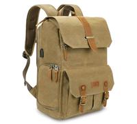UBAYMAX Large Camera Backpack Bag for Canon Nikon SLR DSLR Camera, Professional Photographer Canvas Camera Rucksack Backpack with 15.6” Laptop Compartment, Tripod Holder, USB Charging Port (Khaki)