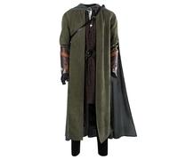 Ubaywey Medieval Hooded Coat Tunic Uniform Bracelet Belt Accessories Halloween Full Outfit Cosplay Costume Men (Green, XL)