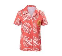 Ubaywey Men's Women's Animal Shirt Cosplay Costume Short Sleeve Button Up Tops Halloween Carnival Cosplay Outfit, red, L