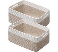 UBBCARE 2 Pack Large Woven Storage Baskets for Organizing, Closet Storage Bins, Kids Toy Storage Organizer, Blanket Basket for Living Room, 17''Lx13''Wx7.5''H, Light Brown/White