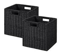 UBBCARE 2 Pack Wicker Basket, 11L×11H×10.5W inch Woven Paper Rope Storage Baskets for shelves, Foldable Cube Storage bin with Handle, Storage Basket for Organizing & Decor, Black