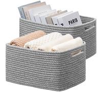 UBBCARE 2 Pack Woven Storage Basket for Shelves,Cotton Rope Basket for Toys, Books, Towels, and Clothes,Cute Baskets for Gifts,13''Lx9''Wx7.5''H, Dark Gray