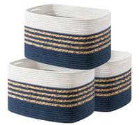 UBBCARE 3 Pack Baskets for Organizing, Woven Storage Baskets for Toys and Towel, Rectangle Cotton Rope Basket with Handles, 15''L x10''W x9''H, Navy Blue