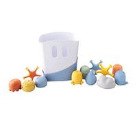 Ubbi Bath Time Essential Gift Set, Includes Drying Bin and 12 Water Toys for Toddler Bath Time Play, Baby Bath Accessory, Muted Blue