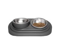 Ubbi Pet Feeding Bowls Set, One Elevated and One Flat Stainless Steel Bowl with Non-Slip Mat, Pet Feeder Bowls for Dogs or Cats, Ergonomic Design, Charcoal