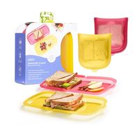 Ubbi Platemate Reusable Silicone Storage Bag, Opens Flat as Placemat, Dishwasher and Freezer-Safe, Lunch Container, Leakproof Sandwich & Snack Bag, Easy to Clean, BPA-Free, Pomegranate & Buttercup