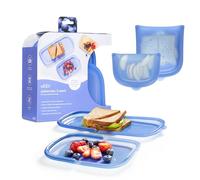 Ubbi Platemate Reusable Silicone Storage Bag, Opens Flat as Placemat, Dishwasher and Freezer-Safe, Lunch Container, Leakproof Sandwich & Snack Bag, Easy to Clean, BPA-Free, Polaris Blue