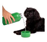 Ubbi Stainless Steel Insulated Portable 32 oz. Water Bottle for Dogs and Owners with Attached Dog Bowl, Green