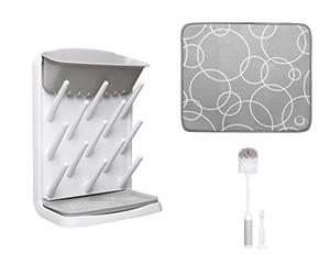 Ubbi Vertical, Grey Bottle Drainer, Bottle Brush & Microfibre Drying Mat, One Size