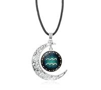 UBBVPKY 12 Constellation Necklace for Women Men - Fashion Leather Rope Zodiac Sign Pendant Clavicle Chain Necklaces Astrology Horoscope Constellation Jewellery Aquarius