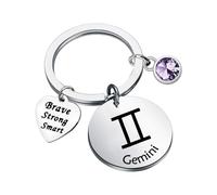 UBBVPKY 12 Zodiac Sign Key Chain Twelve Constellations Key Ring Fashion Birthstone Charm Pendant Horoscope Car Keychains Bag Accessories Gifts for Women Men Birthday Gemini One Size