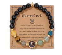 UBBVPKY 18K 12 Constellation Beads Zodiacs Sign Spirit Bracelet for Men Women, 8Mm Crystal Natural Stone Elastic Bracelet Gift for Boyfriends Girlfriend, Gemini