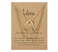 UBBVPKY 3Pcs/Set Old English Zodiac Necklace for Women Men, With Diamond Horoscope Birth Star Sign Letter Astrology Constellation Necklace Birthday Gift Libra