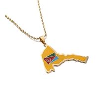 UBBVPKY Fashion Map of Eritrea Pendant Necklace - Ethnic Dripping Oil Country Maps National Flag Necklaces For Women Men Patriotic Charm Jewelry Gift Yellow 60 CM