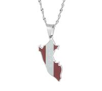 UBBVPKY Fashion Map of Peru Pendant Necklace - Ethnic Dripping Oil Country Maps National Flag Necklaces For Women Men Patriotic Charm Jewelry Gift White 60 CM