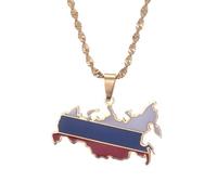 UBBVPKY Fashion Map of Russia Pendant Necklace - Ethnic Dripping Oil Country Maps National Flag Necklaces For Women Men Patriotic Charm Jewelry Gift Yellow 60 CM