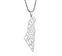 UBBVPKY Fashion Palestine Israel Map Necklaces For Women Men - Map Pendant Necklace Unisex Geometric Pendant Ethnic Style Charm Necklace Jewelry Gifts White-A 50 CM