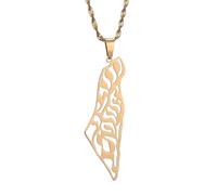 UBBVPKY Fashion Palestine Israel Map Necklaces For Women Men - Map Pendant Necklace Unisex Geometric Pendant Ethnic Style Charm Necklace Jewelry Gifts Yellow-A 50 CM