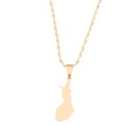 UBBVPKY Fashion Republic of Finland Map Pendant Necklace - Ethnic Dripping Oil Country Maps National Flag Necklaces For Women Men Patriotic Charm Jewelry Gift Yellow 60 CM