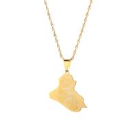UBBVPKY Fashion Republic of Iraq Map Pendant Necklace - Ethnic Country Maps National Flag Necklaces For Women Men Patriotic Charm Jewelry Gift Yellow 60 CM