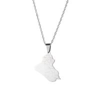 UBBVPKY Fashion Republic of Iraq Map Pendant Necklace - Ethnic Country Maps National Flag Necklaces For Women Men Patriotic Charm Jewelry Gift White 60 CM
