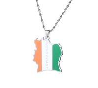 UBBVPKY Fashion Republic of Ivory Coast Map Pendant Necklace - Ethnic Country Maps National Flag Necklaces For Women Men Patriotic Charm Jewelry Gift White 60 CM