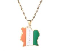 UBBVPKY Fashion Republic of Ivory Coast Map Pendant Necklace - Ethnic Country Maps National Flag Necklaces For Women Men Patriotic Charm Jewelry Gift Yellow 50 CM