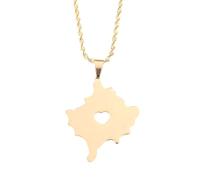 UBBVPKY Fashion Republic of Kosovo Map Pendant Necklace - Ethnic Dripping Oil Country Maps National Flag Necklaces For Women Men Patriotic Charm Jewelry Gift Yellow 60 CM