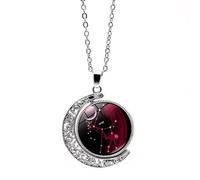 UBBVPKY Glow In The Dark Hollow Rotating Moon 12 Constellation Necklace for Men, Star Sign Pendant Necklace for Women, Astrology Horoscope Zodiac Jewelry Gift Virgo