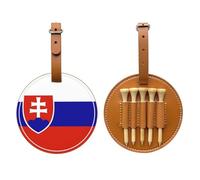 UBBVPKY Golf Tee Holder Set, Fun Slovakia Flag printing Round PU Leather Pouch Organizer with 5 Wooden Tees, Golf Accessories Gift for Golfers