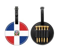 UBBVPKY Golf Tee Pouch, 5 Pack Wooden Tees Holder with Adjustable Strap, Durable PU Leather Golf Accessories with Dominican Republic Flag Printed, Gift for Golfers