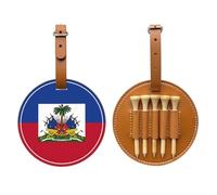 UBBVPKY Golf Tee Pouch Set, Including 5 Pack Wooden Tees Holder, PU Leather Pouch Organizer with Republic of Haiti Flag Printed, Gift for Golfers Husband Boyfriend Dad