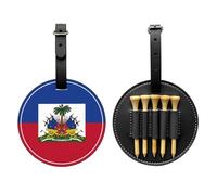 UBBVPKY Golf Tee Pouch Set, Including 5 Pack Wooden Tees Holder, PU Leather Pouch Organizer with Republic of Haiti Flag Printed, Gift for Golfers Husband Boyfriend Dad