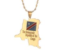 UBBVPKY Men Women Republic of Congo map Necklace - Map Outline Pendant Fashion Maps Necklace For Unisex Patriotic Creativity Jewelry Gifts Yellow-A 50 CM