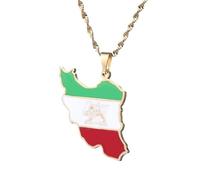 UBBVPKY Women Men Fashion Iran Map And Flag Pendant Necklace Retro Map Clavicle Chain Ethnic Style Unique Sweater Necklace Jewelry Gifts Yellow 50 CM