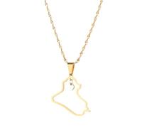 UBBVPKY Women Men Fashion Iraq Map And Flag Pendant Necklace Retro Map Clavicle Chain Ethnic Style Unique Sweater Necklace Jewelry Gifts Yellow 50 CM