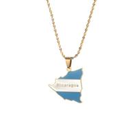 UBBVPKY Women Men Fashion Republic of Nicaragua Map And Flag Pendant Necklace Retro Map Clavicle Chain Ethnic Style Unique Sweater Necklace Jewelry Gifts Yellow 60 CM
