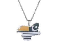 UBBVPKY Women Men Republic of Kashmir Map And Flag Pendant Necklace Retro Map Clavicle Chain Ethnic Style Unique Sweater Necklace Jewelry Gifts White 50 CM