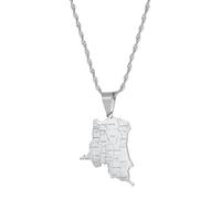 UBBVPKY Women Men Republic of the Congo Map And Flag Pendant Necklace Retro Map Clavicle Chain Ethnic Style Unique Sweater Necklace Jewelry Gifts White-A 50 CM