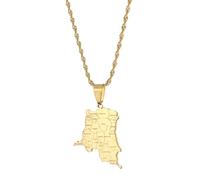 UBBVPKY Women Men Republic of the Congo Map And Flag Pendant Necklace Retro Map Clavicle Chain Ethnic Style Unique Sweater Necklace Jewelry Gifts Yellow-A 50 CM