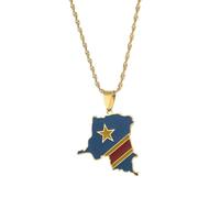 UBBVPKY Women Men Republic of the Congo Map And Flag Pendant Necklace Retro Map Clavicle Chain Ethnic Style Unique Sweater Necklace Jewelry Gifts Yellow-B 60 CM