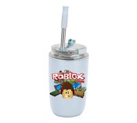 UBBY Roblox Water Bottle, 280 ml, Leak-Proof Water Bottle with Straw, Drinking Cup, Stainless Steel Bottle for Work, Travel, Outdoor, School (City View)