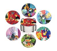 ubcindy Henri Matisse Art Coasters Set of 6 for Drinks, Round Absorbent Ceramic Stone Coaster with Metal Holder Stand, Famous Matisse Paintings Coasters with Cork Base for Gifts,Parties,Coffee Kitchen