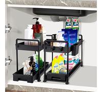 UBeesize 2 Pack Bathroom Organizer Basket Drawers, Slide Out Under Sink Cabinet Organizers and Storage for Bathroom Countertop Bathroom Sink Organizer with Hooks and Cups,Pull Out Under Sink Shelf