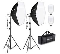 UBeesize 30"X30" Professional Softbox Lighting Kit with 2pcs 40W 8000K Bulbs, Aluminum Tripods, White, Softbox Style